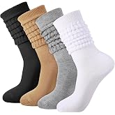 Jspupifip 4 Pairs Retro Slouch Scrunch Knee High Socks for Women | Soft Breathable Athletic Boot Socks Perfect For Running Workout Dance Daily Casual Outdoor Activities