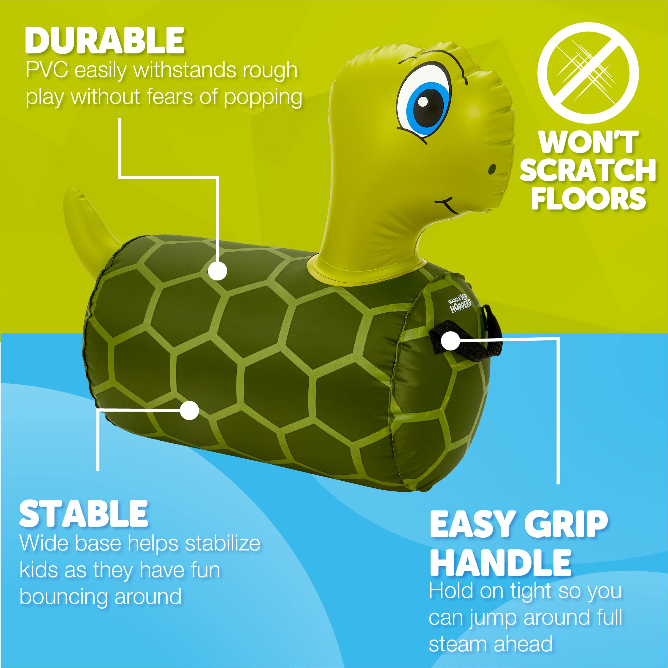 Hip Hopper Inflatable Hopping Animal Bouncer Turtle, Ages 2 and Up, Supports Up to 85 Pounds