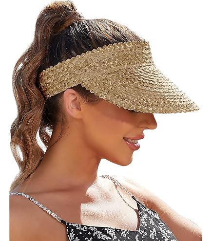 Beach Sun Hats for Women, Straw Sun Visor Wide Brim Floppy  display picture 3