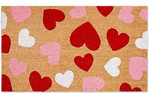 GENERIC AnyDesign Valentine's Day Natural Coir Door Mat Romantic Red Pink White Heart Pattern Welcome Mat Non-Slip Entrance Door Rugs for Indoor Outdoor Home Bathroom Decor, 16.5 x 29 Inch