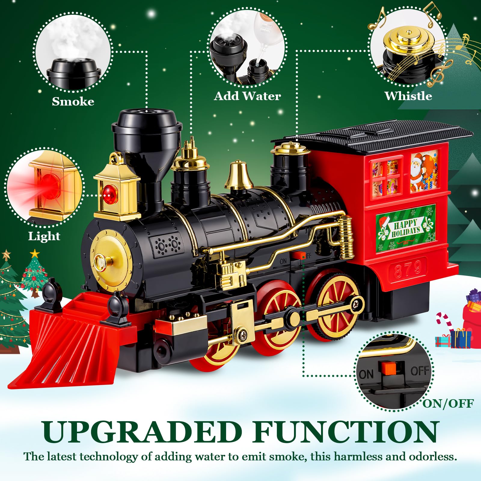 OleFun Train Set, Electric Train with Water Steam, Sounds & Lights, Model Christmas Train Set for Under The Tree, Railway Kit Gifts for 3, 4, 5, 6, 7, 8+ Year Old Boys & Girls