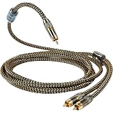 1 Male to 2 Male HiFi RCA Cable 99.999% OFC Nylon Braid RCA Splitter 1.5ft | 24K Gold-Plated,Ferrite Bead,Built-in PCB Board Splitter,Multi-layer shielded,Max subwoofer power and dynamics for even bass