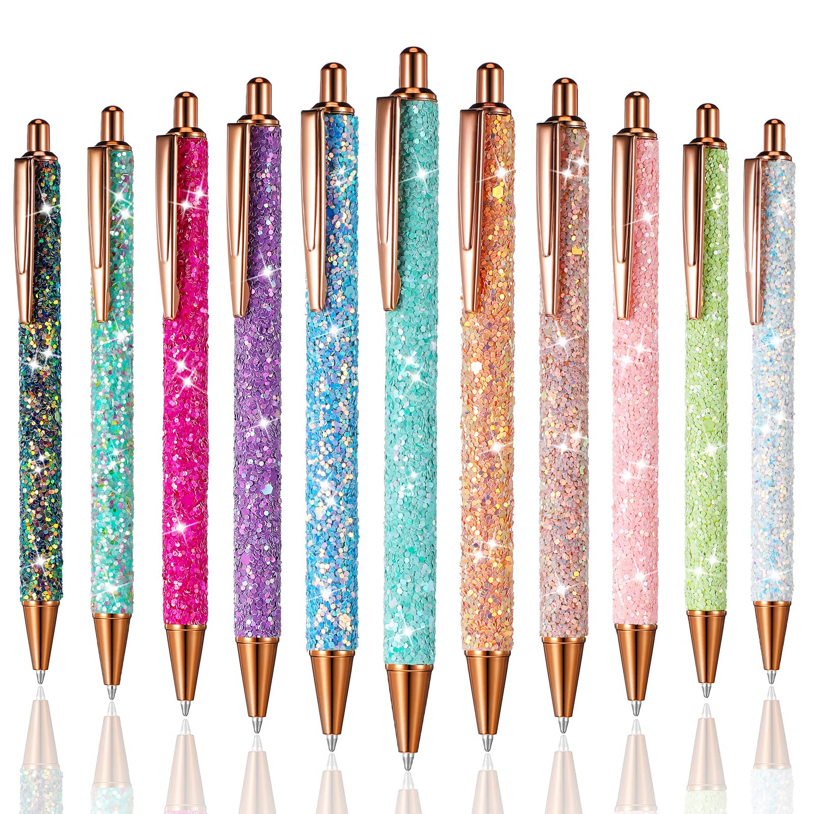 Photo 1 of 11 Pcs Fancy Pens for Women Glitter Pretty Cute Pens Sparkly Retractable Black Ink Medium Point 1.0 mm Cool Journaling for Women Girls(Sequin Style)