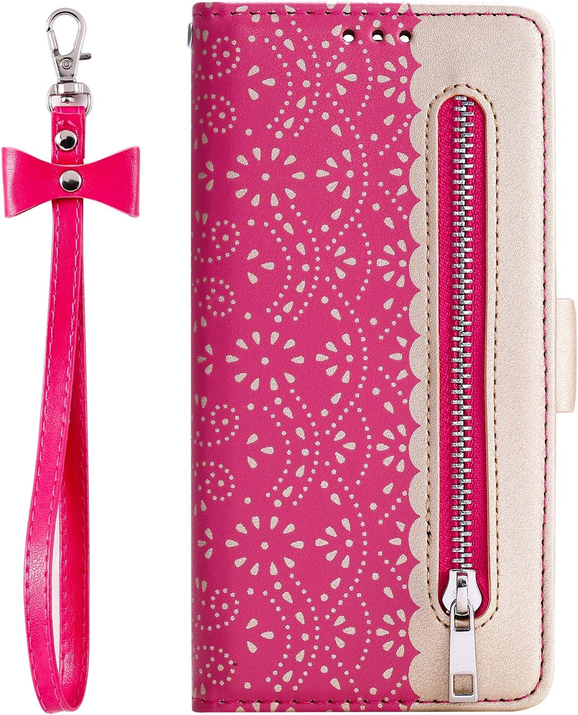 Misteem Flower Leather Cover for Samsung Galaxy A20S, Elegant Women Girl Wallet Retro Floral Bookstyle Flip Case for Galaxy A20S Lace Purse Red Rose Protective Shell