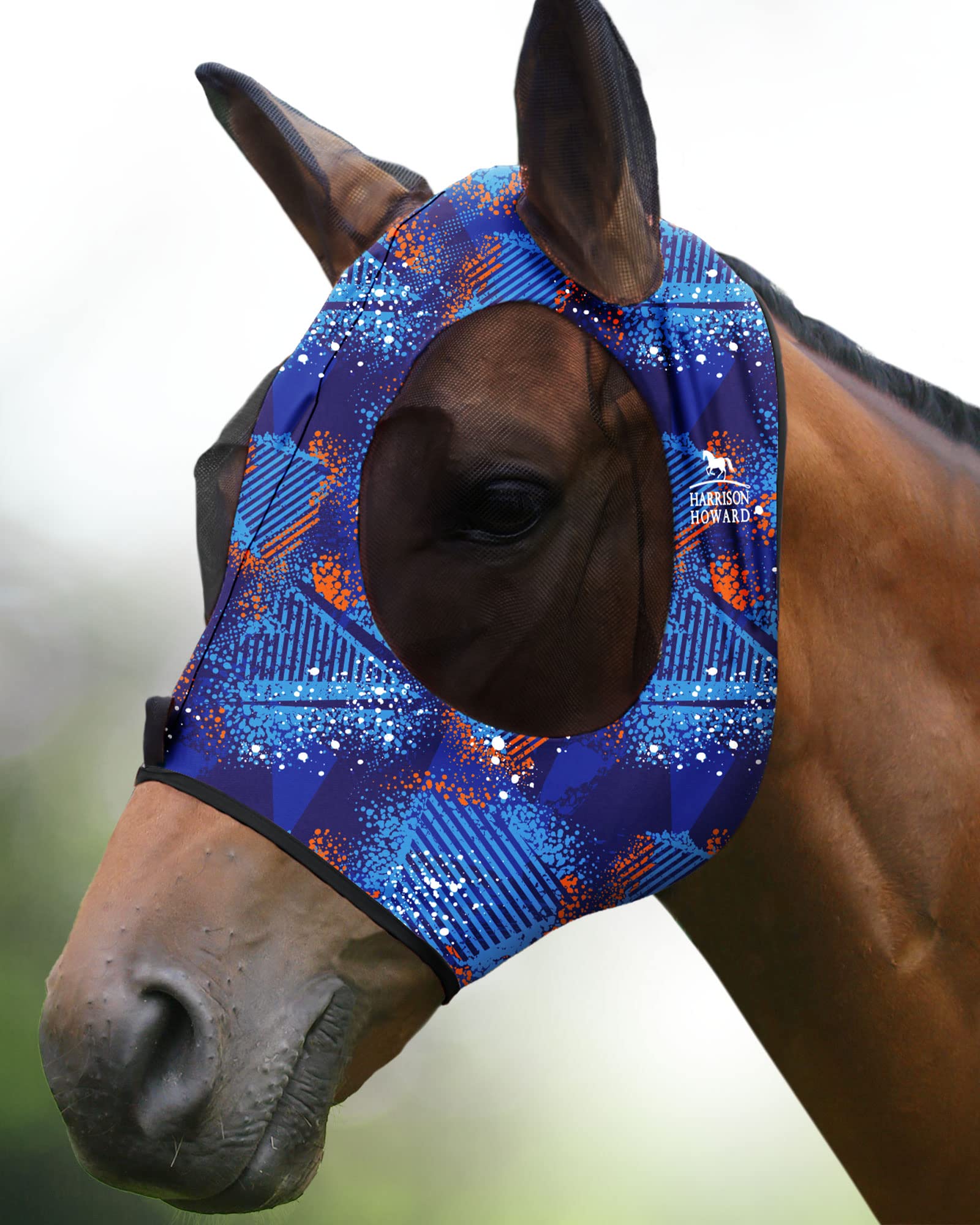 Harrison Howard Super Comfort Stretchy Fly Mask Large Eye Space with UV Protection Soft on Skin with Breathability Chic Blue