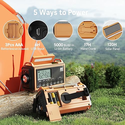 NEEJU Emergency Weather Radio, 5000mAh Power Bank USB Charger For - View #6