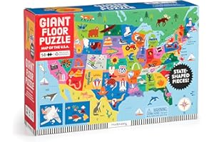 Mudpuppy Map of The U.S.A – 50 Piece Giant Floor Jigsaw Puzzle Featuring A Colorful Map of States with Capital Cities and Fun Cultural Icons