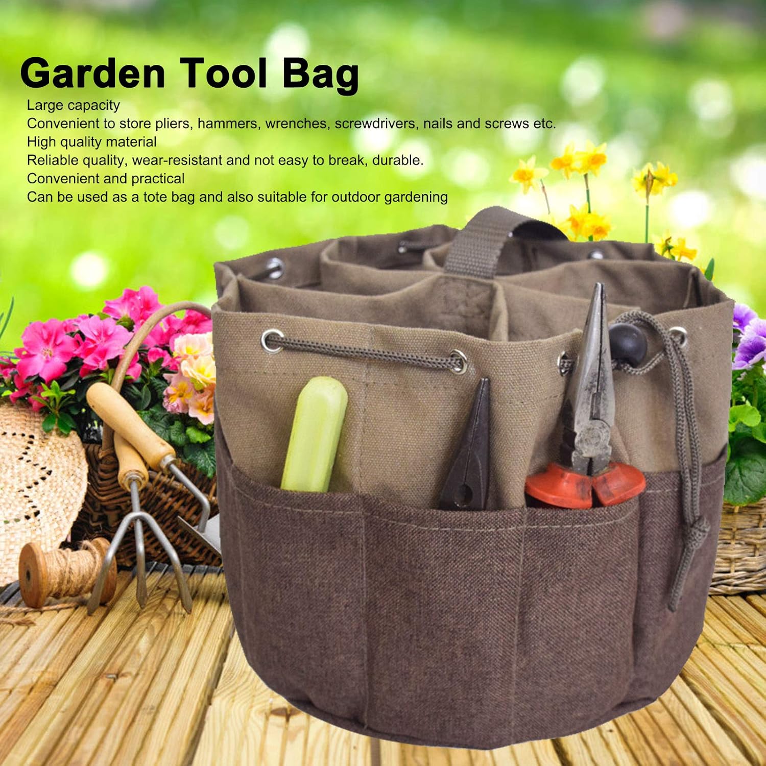 HERCHR Garden Tools Bag, Gardening Tools Storage Portable Bucket Tool