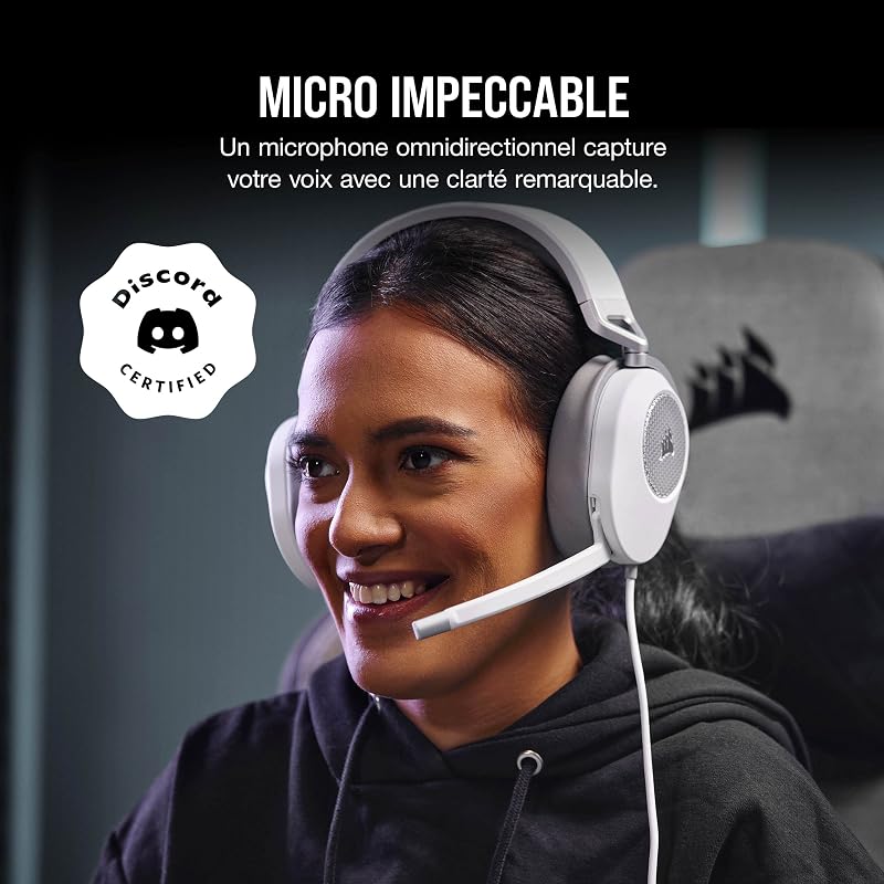 HS65 Surround Casque de Jeu Filaire Multiplateforme - Son Surround Dolby 7.1 - SonarWorks SoundID - Compatible iCUE - PC, Mac, PS5, PS4, Xbox, Nintendo Switch, Mobile - Blanc