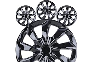 AUTOFREE 17" Premium Universal Wheel Rim Covers – Set of 4 Black Lacquer Hubcaps,ABS&PC Material Hub Protection Accessory,Sna
