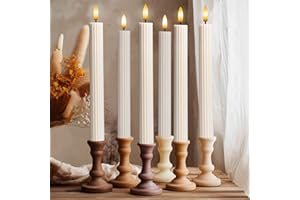 West Ivory 6 Pack, 10" LED Flameless Cream Beige Fluted Ribbed Grooved Taper Candles, Remote & 24h Timer Memory, On/Off Butto