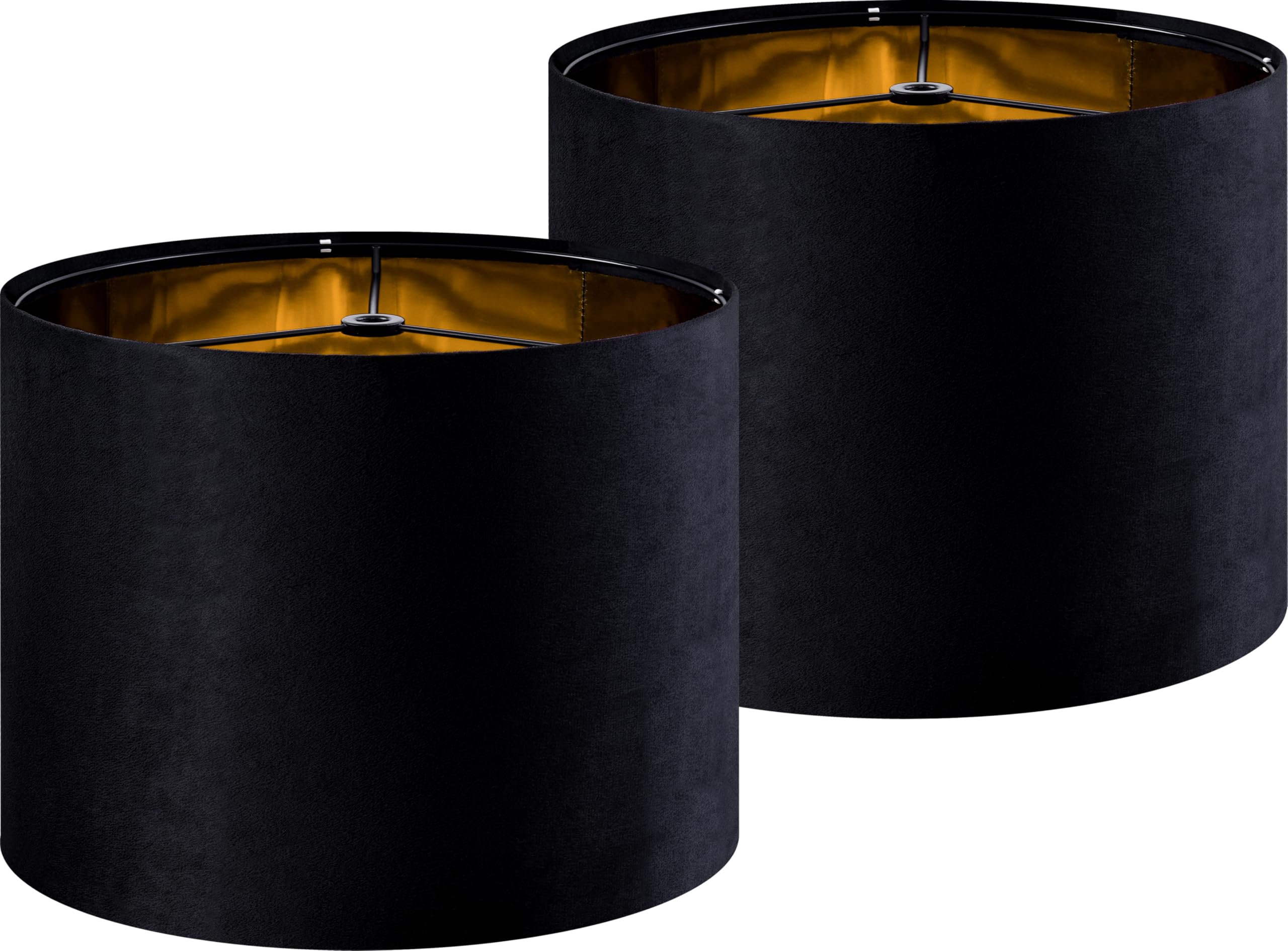 Photo 1 of GO&SO Black Velvet Lamp Shades Set of 2 Large Drum Lampshades -16" Top x 16" Bottom x 10" High(Spider) Traditional Fabric Lamp Shade for Table Lamps - Replacement Lampshade - Assembly Required
