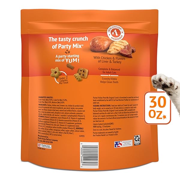 PURINA FRISKIES CAT TREATS, PARTY MIX ORIGINAL CRUNCH – 30 OZ. POUCH