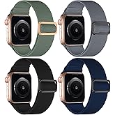 4 Pack Stretchy Solo Sport Band Compatible with Apple Watch Bands 40mm 44mm 45mm 46mm 42mm 41mm 49mm 38mm Women Men Nylon Elastic Loop Braided Strap for iWatch Series 11 10 9 8 7 6 5 4 Ultra SE 3 2 1
