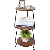 Small Round Coffee Table, 3-Tier Wood Bedside Side Table for Small Spaces | 11.8in Dark Brown Wooden End Table, Couch Corner Accent Table for Living Room, Bedroom, Dorm or Entryway, 24in Tall