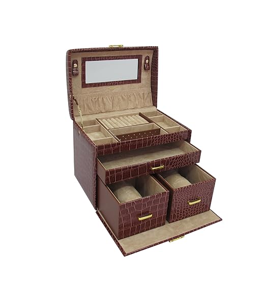 Buy Tuscan Design Deluxe 3 Level Brown Leatherette Jewellery Box With