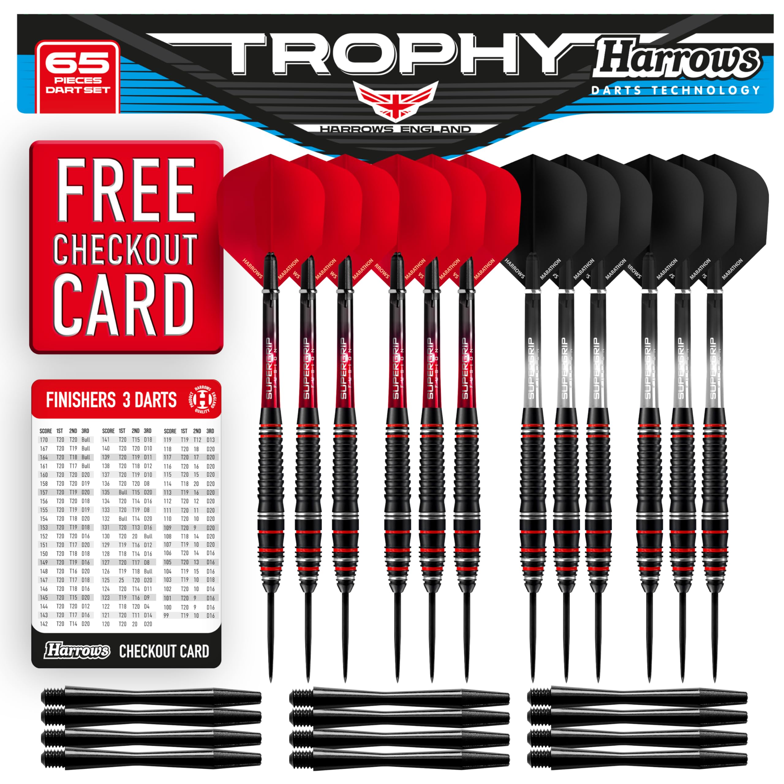 Harrows Trophy Ultimate Bundles with Darts Accessories: Darts Set, Dart Stems, Dart Flights, Dart Board Setup, High Performance Steel Tip Darts: Amazing for Darts Board Play (12 Darts)