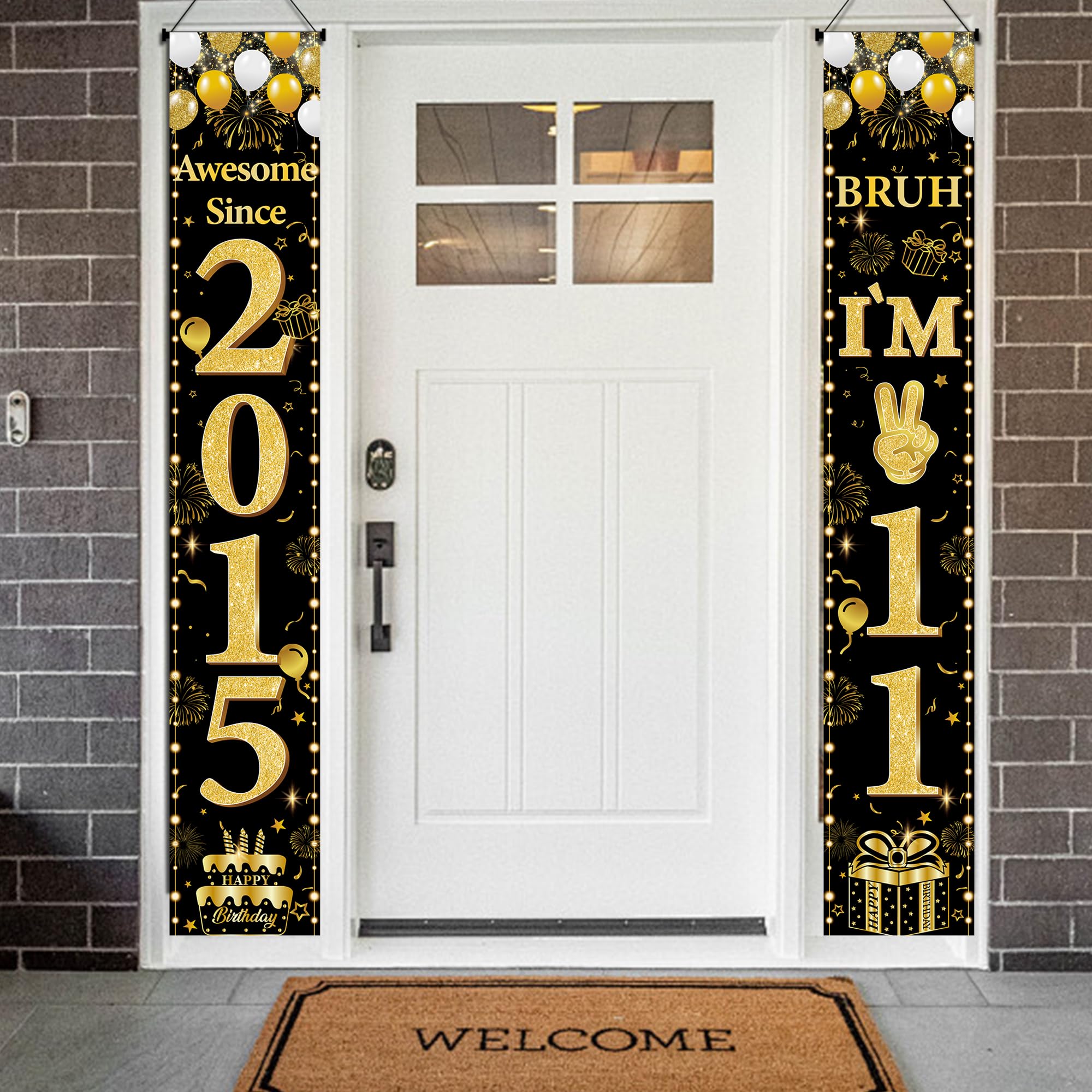 11th Birthday Decorations Boys Banner - 2 Pcs Glitter Bruh I'M 11 Door Banner Porch Wall Decor Backdrop for 11 Year Old Indoor Outdoor Party Supplies
