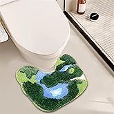 THRILRUG 20x20 Inch Microfiber Toilet Moss Bath Mat, U Shaped Machine Washable Contour Bath Rugs for Toilet, Non Slip Extra Thick Soft Bath Rug Absorbent Water for Bathroom