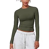 PrettyGuide Women's Cotton Jersey Long Sleeve Shirts Tight Fit Crewneck Crop Tops Basic Fall Going Out Y2K Tops