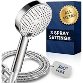 Cobbe&reg; All Metal Handheld Shower Head, 3 Spray Settings, 2.5GPM | Premium 304 Stainless Steel Body with Wide Water-Saving Spray, Reinforced Hose &amp; Adjustable Brass Bracket, Mirror Polished
