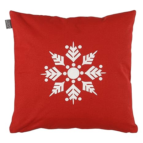 Linum Flinga D02 Kissenhülle rot mit Schneeflocke, beidseitig,40cm x 40cm 100% Baumwolle mirt RV