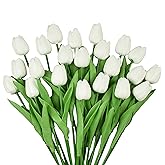 WISTART 20pcs Artificial Tulips Flowers Fake Faux PU Tulip Bouquet Real Touch Flower Arrangement for Home Room Office Party W