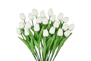WISTART 20pcs Artificial Tulips Flowers Fake Faux PU Tulip Bouquet Real Touch Flower Arrangement for Home Room Office Party W