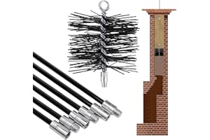MADHOLLY 18FT Total Fiberglass Chimney Cleaning Kit - 3FT × 6Pcs Fiberglass Chimney Rod and 6 Inch Brush, with Standard 1/4" NPT End Fitting, Chimney Cleaning Sweep Kit for Hearth Fireplace