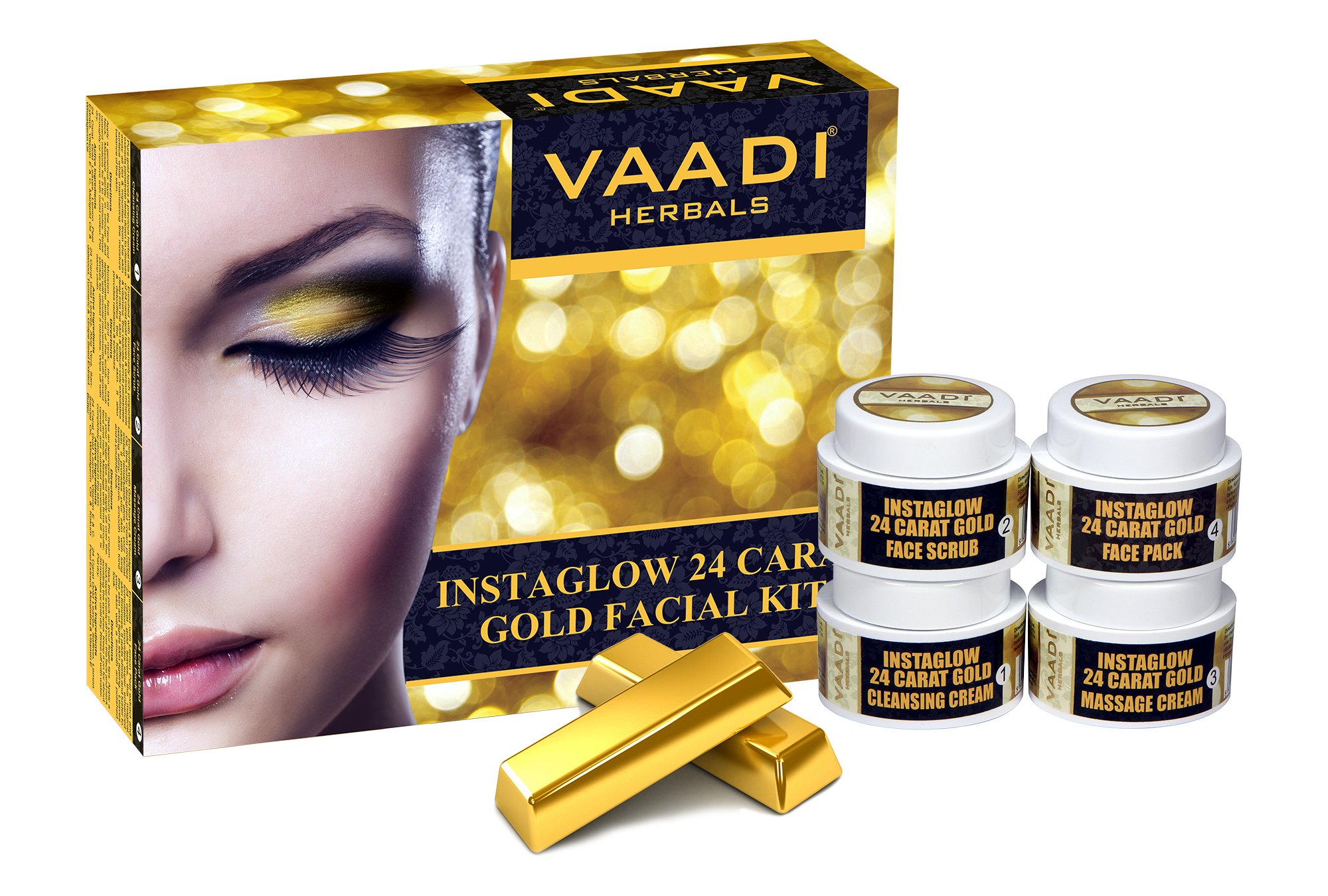 Vaadi Herbals Gold Facial Kit - 24 Carat Gold Leaves, Marigold & Wheatgerm Oil, Lemon Peel Extract 70 gms