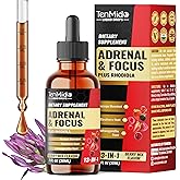 Tenmido 13in1 Adrenal & Focus Support Supplements Liquid Drops with Astragalus, Wood Betony, Rhodiola, Ashwagandha, Bacopa, Eleuthero, Gotu Kola, Holy Basil, and More - 30 Days Supply - 1FL Oz
