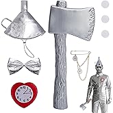 LFUTARI 5 Pcs Halloween Funnel Hat and Axe Costume Accessories, Silver Funnel Hat Axe Costume Set Including Heart Clock Brooch Bow Tie for Man Women Halloween Cosplay Theme Party Accessory