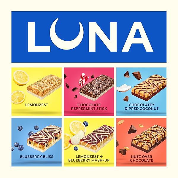 LUNA BAR – VARIETY PACK – 6 FLAVORS – GLUTEN FREE SNACK BARS – NON-GMO – PROTEIN BARS – MADE WITH ORGANIC OATS (12 PACK)
