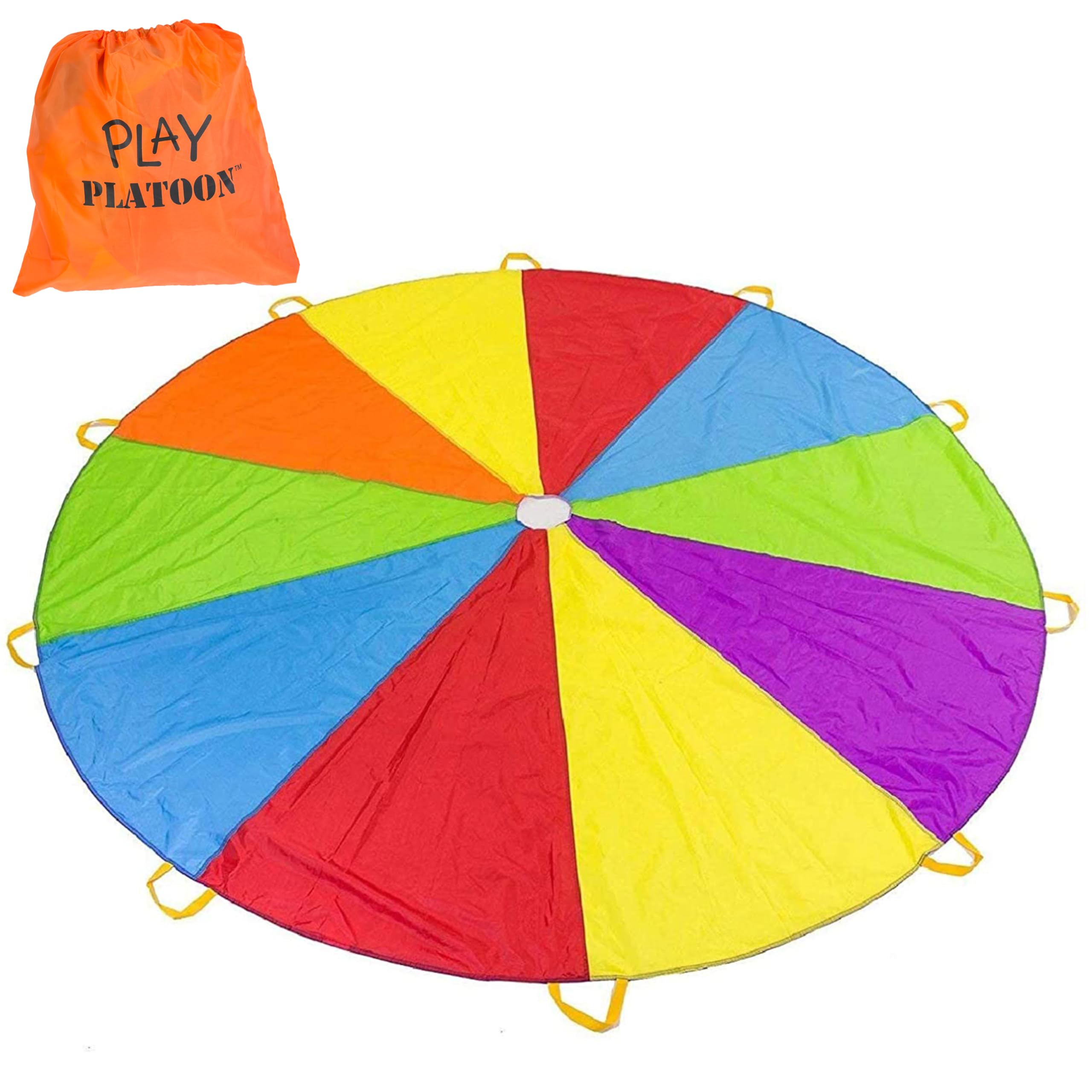 Photo 1 of Play Platoon Rainbow Parachute Toy for Kids with Handle, 10 ft Play Parachute Game with 10 Handles, PE Equipment for Elementary School Gym Class, Backyard
