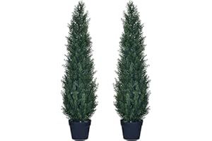 HAIHONG 2 Packs 3ft Artificial Cedar Topiary Trees - Fake Boxwood Topiary Cypress Trees Potted Plants, Artificial Plants Shrubs for Home Indoor Outdoor Garden Porch Decor