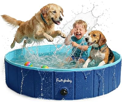 furrybaby Large Dog Paddling Pool Foldable Navy 120x30 cm Non-Slip Drain