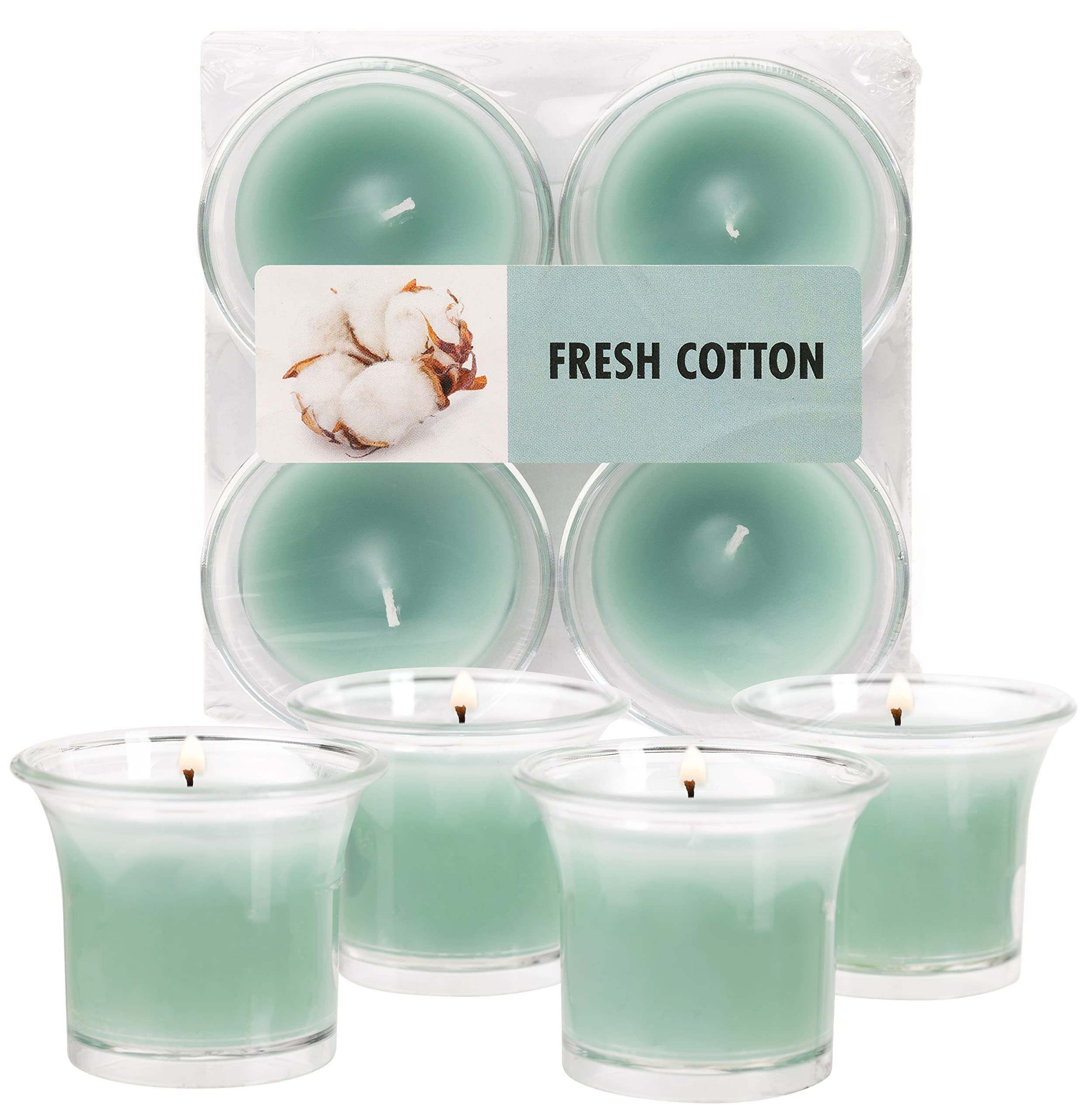 Hyoola Clear Cup Scented Votive Candles - Fresh Cotton Votive Candles Scented - 12 Hour Burn Time - 4 Pack - European Made
