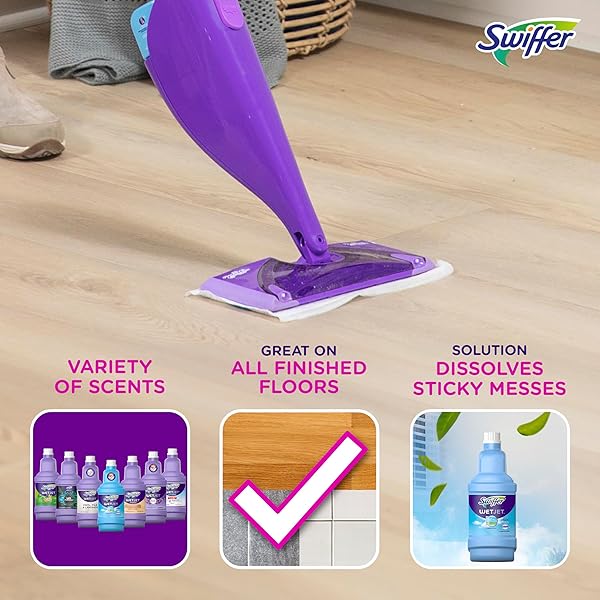 SWIFFER WETJET MULTI-PURPOSE AND HARDWOOD LIQUID FLOOR CLEANER SOLUTION REFILL, WITH GAIN SCENT, 42.2 FL OZ EACH, (PACK OF 2)