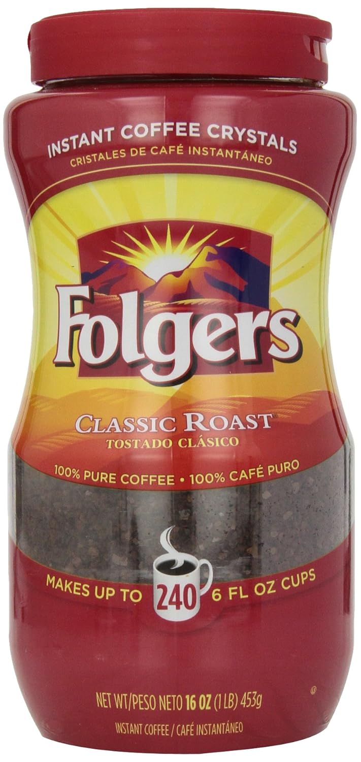 Folgers Instant Coffee Crystals Classic Roast 12 Ounce Jar Coffee