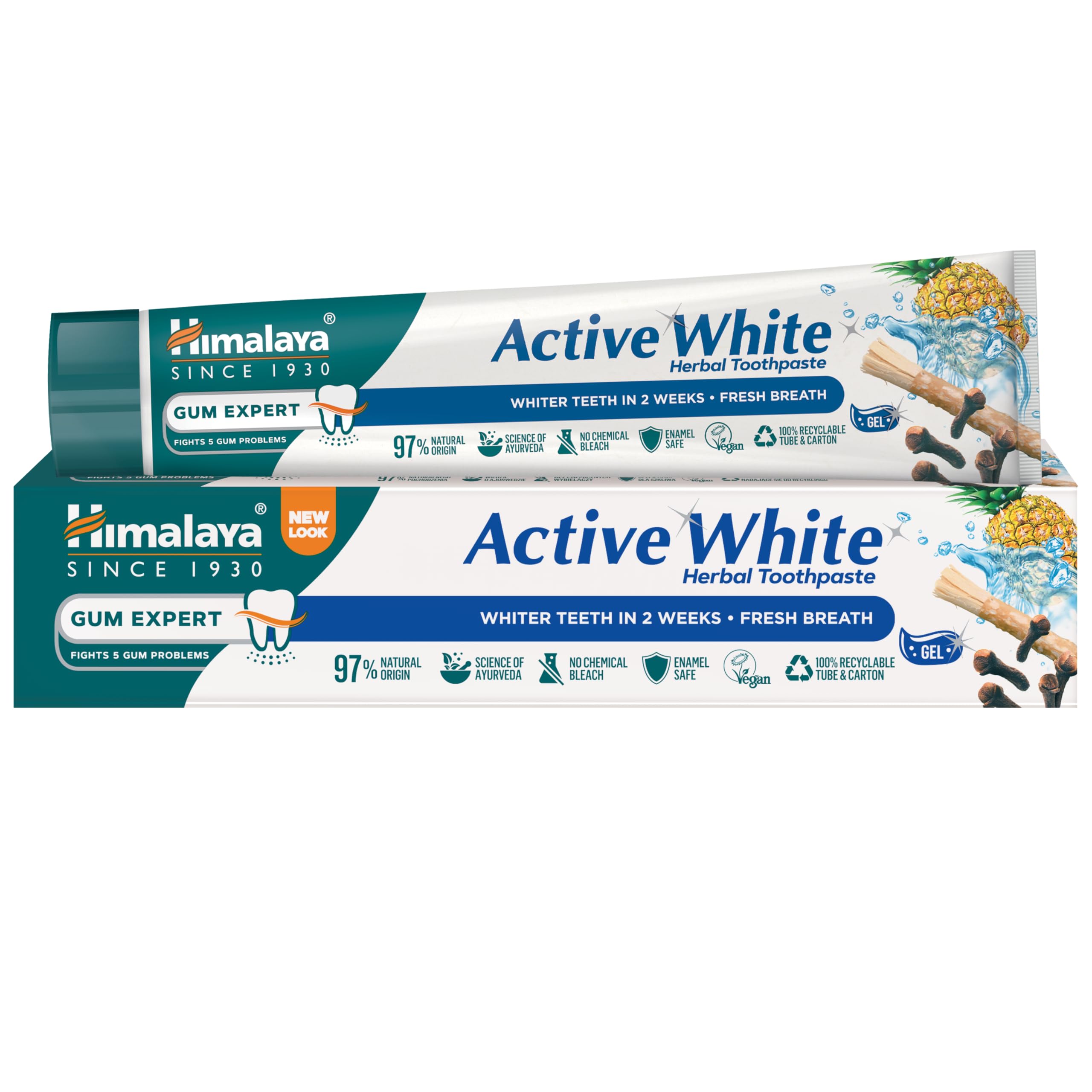 Himalaya Active White Gel | Herbal Toothpaste with Fruit enzymes |Teeth whitening |Anti Bacterial for Full Mouth Protection |Paraben and Bleach Free|100% Vegetarian -75 ml — image 1
