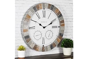 FirsTime & Co. Garden Stone Outdoor Wall Clock, 18", Faux Slate