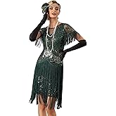 PrettyGuide Women's 1920s Gatsby Dress Long Fringe Vintage Sequin Art Deco Cocktail Flapper Dress with Sleeves
