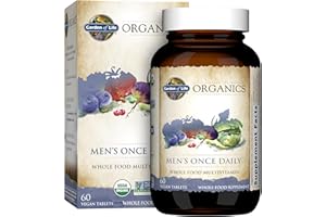 Garden of Life Once Daily Whole Food Multivitamin for Men, Organic Mens Vitamins & Minerals, Vitamin C, Zinc, Vegan, for Health & Well-Being, 60 Tablets