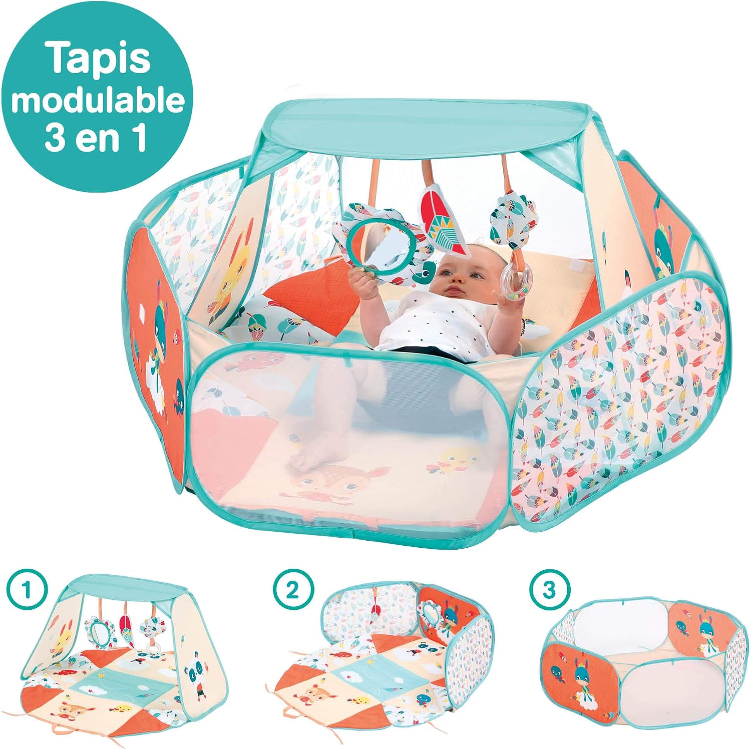 LUDI - Modular Play Mat - 3-in-1 Playmat - Activity Arch, Awakening Panel and Play Area - Develop Motor Skills - from 0 Months - Image 3