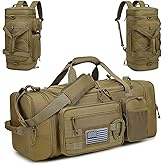 TONRUYN 3 in 1 Tactical Gym Bag Backpack for Men 40-45L Expandable Travel Duffle Bag for Women Military Sport Duffel Bags Weekend Overnight with Shoe Compartment & Wet Pocket for Fitness, Brown