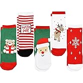 SNUG STAR 5 Pairs Christmas Socks Children Xmas Socks Crew Cotton Socks for 1-3/3-5/6-8/9-12 Children Toddlers Boys Girls