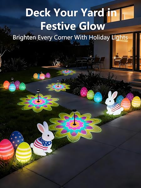 SOLAR PATHWAY LIGHTS OUTDOOR, 8 PACK 1200MAH SOLAR POWERED GARDEN LIGHTS, 2 THEMES FLOWER & CHRISTMAS, HEIGHT-ADJUSTABLE, WATERPROOF LED PROJECTION LIGHTING FOR YARD WALKWAY DRIVEWAY PATIO EASTER