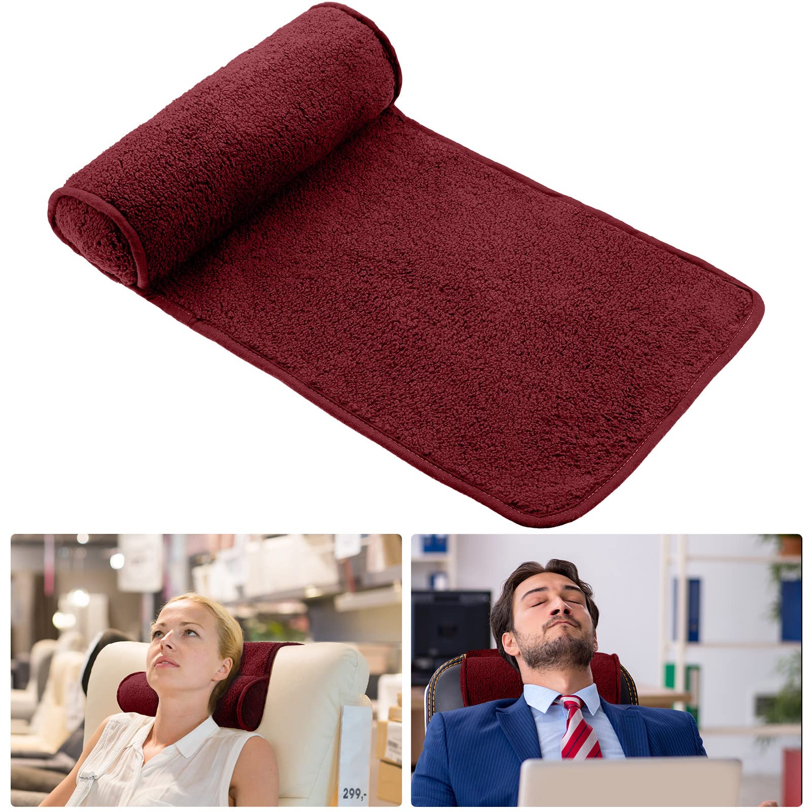 Weysat Neck Pillow for Recliner Head Pillow Adjustable Plush Pillow Neck Roll Non Slip Fleece Couch Neck Head support Pillow for Travel Home Recliner Sofa Armchair (Burgundy)