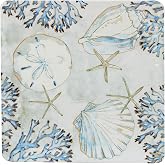 Certified International Playa Shells Ceramic Square Platter &ndash; 12.5" Coastal Ocean-Inspired Serving Tray for Appetizers, Cheese Boards, Sushi, BBQ, and Summer Dining