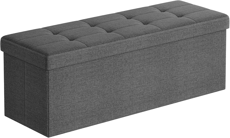 SONGMICS MAZIE Storage Ottoman Bench 110 cm Folding Foot Rest Dark Grey LSF80GYZ